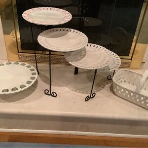 Valerie Parr Hill 4 Plates Cake Stand Display & Basket White Portmeirion Studio